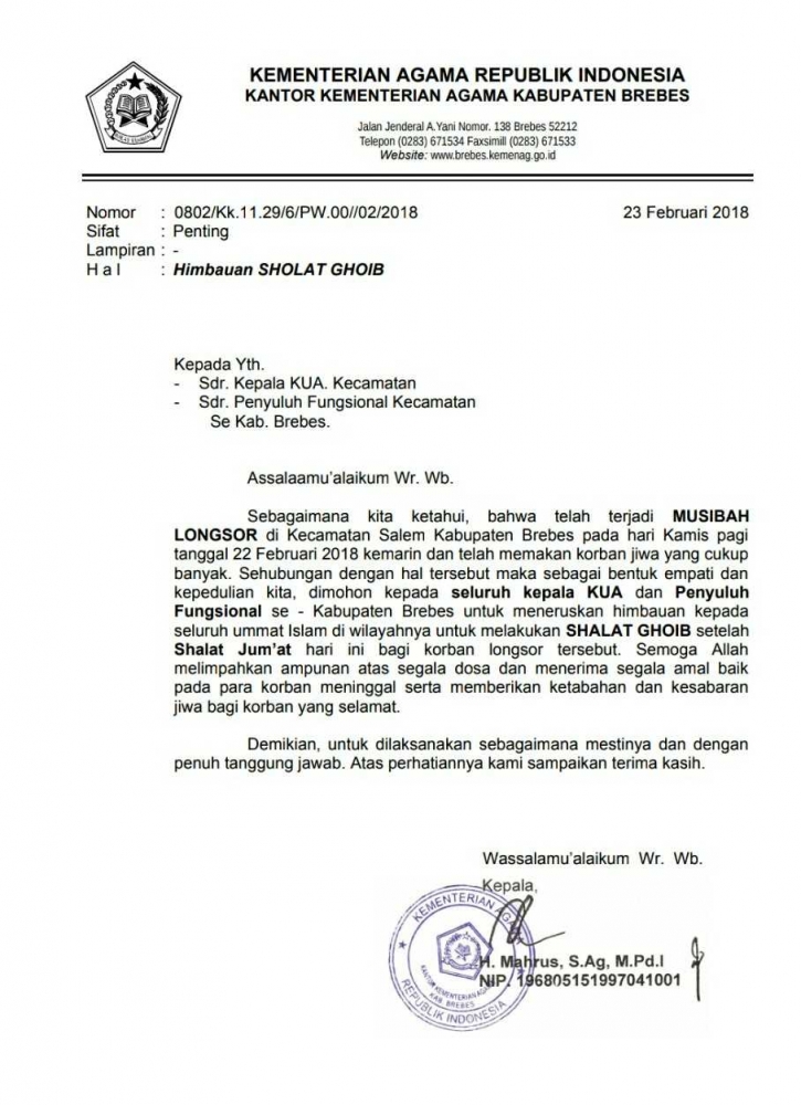 Kementerian Agama Kabupaten Brebes Mengeluarkan Surat Edaran Pelaksanaan Salat Gaib Kompasiana Com Dan IrNurlaila Binti H. Kementerian Agama Kabupaten Brebes Mengeluarkan Surat Edaran Pelaksanaan Salat Gaib Kompasiana Com Contoh Surat Keterangan Gaib.