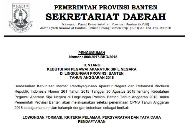 Penerimaan Cpns 2018 Provinsi Banten Cek Sekarang Kompasiana Com