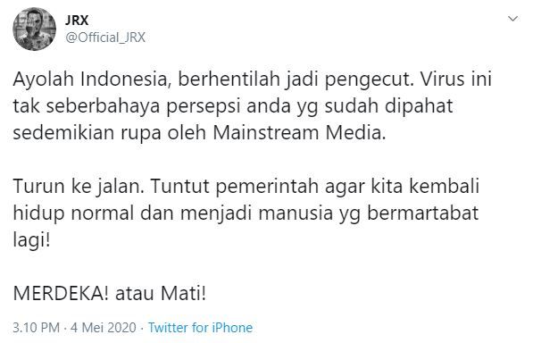 Cuit Corona Tak Berbahaya Jerinx Sid Bangunkan Warga Twitter Halaman All Kompasiana Com