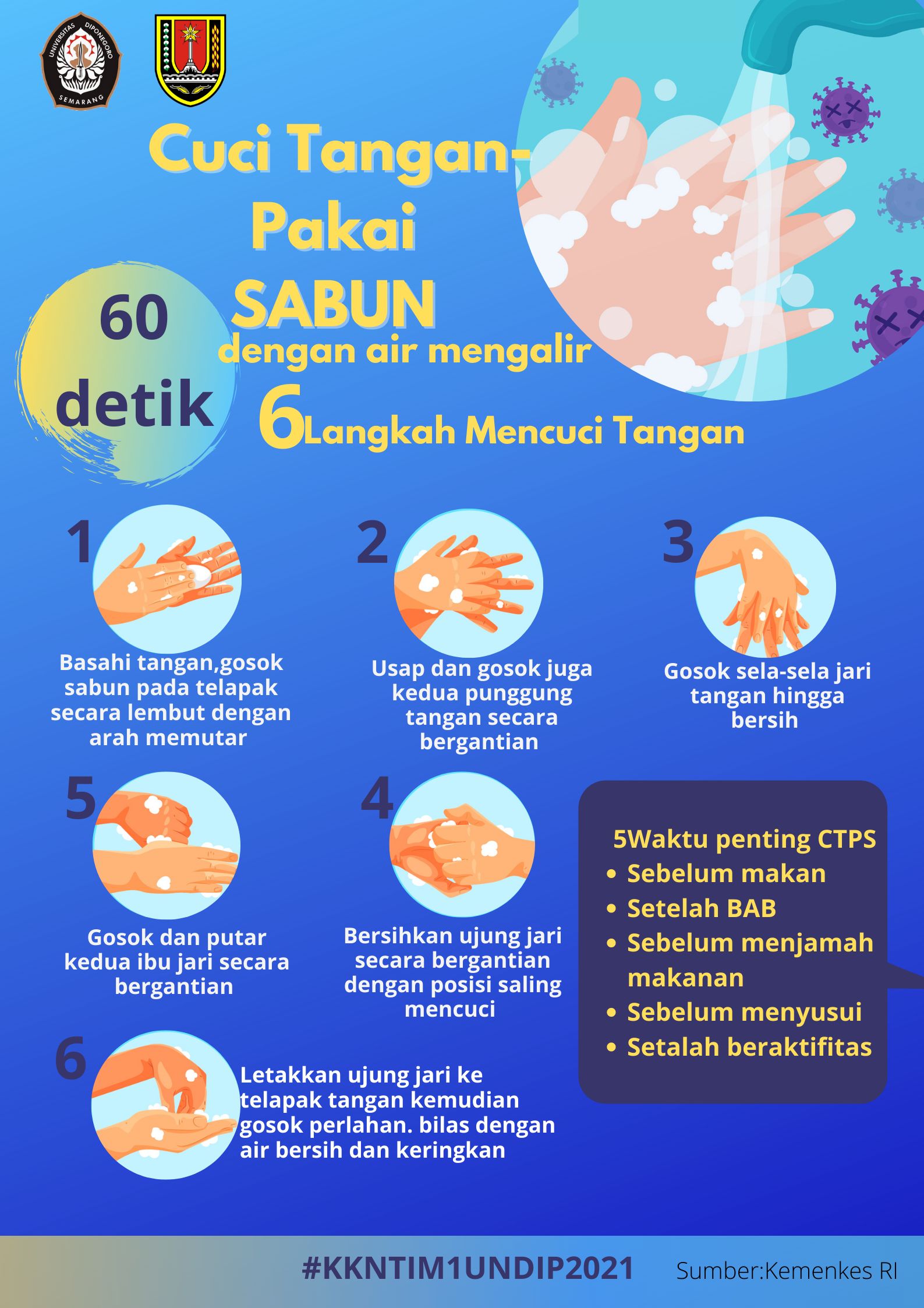 Poster Cuci Tangan 6 Langkah  Pakai Sabun 7 langkah  cuci  