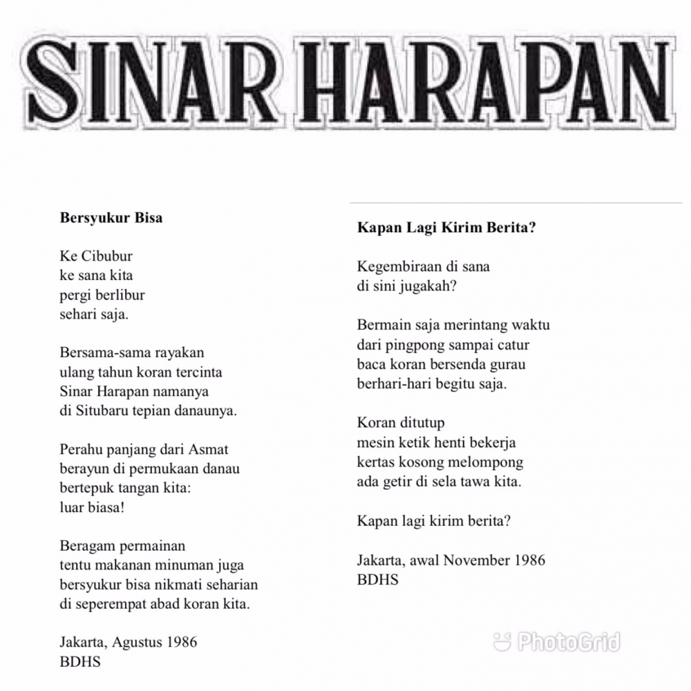 Puisipuisi tentang "Sinar Harapan" Puisipuisi tentang "Sinar Harapan"