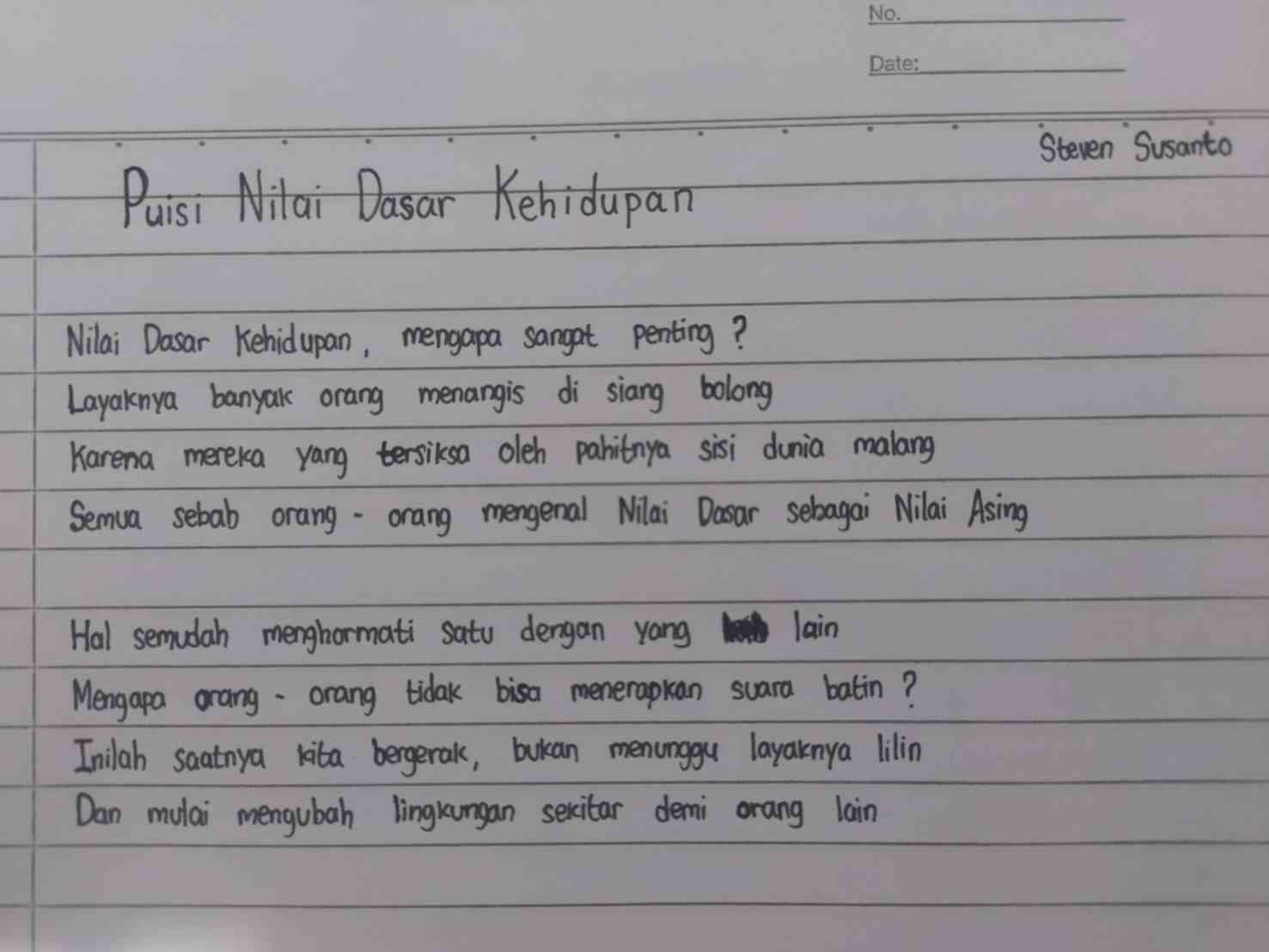 Puisi Nilai Dasar Kehidupan - Steven Susanto - Kompasiana.com