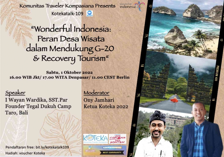 Kotekatalk-109: "Wonderful Indonesia, Peran Desa Wisata dalam Mendukung G-20 & Recovery Tourism"