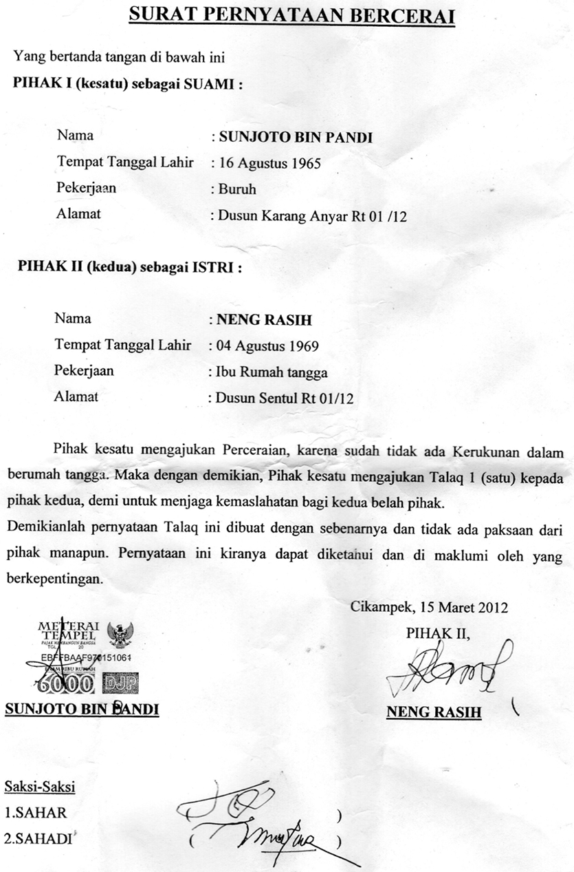 Contoh Surat Talak 1 Pdf Nusagates