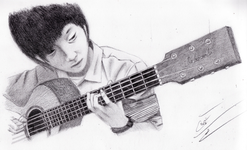 Gambar Orang Main Gitar Hitam Putih / Gambar Gitar Akustik Yamaha Warna