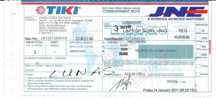 Express Consignment Note Note express